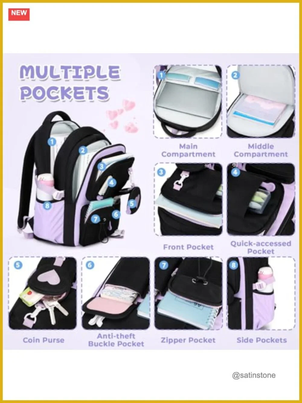 Kids Backpack for Girls School Lightweight Water Resistant Daypack